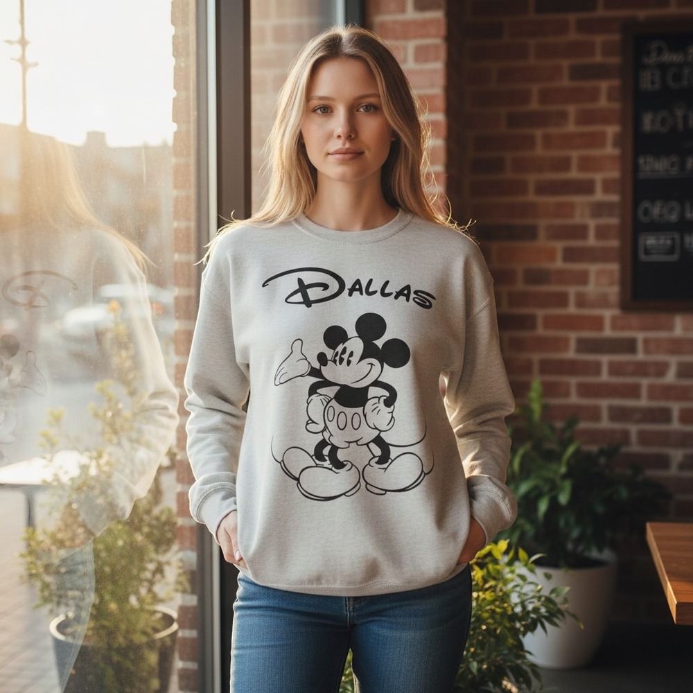 Mickey Mouse‎ Disney District Sweatshirt Women Sz XL Graphic Print DALLAS Casual